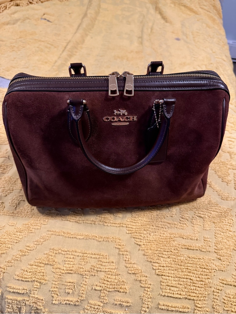Coach Large Rowan in Brown Suede